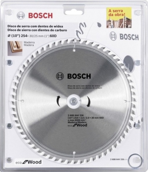 Disco Sierra Circular 10&quot; 60 Dientes BOSCH / ECO / MADERA / BOSCH-TABLA-ACC